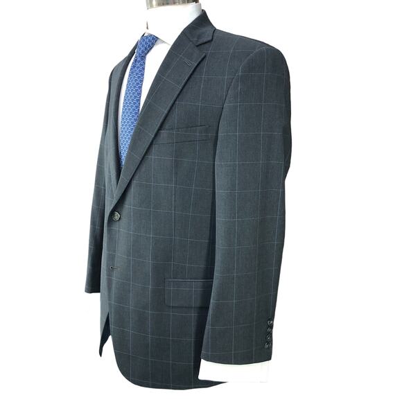 Hart Schaffner Marx HSM Men Size 44S New York Fit Sport Coat Windowpane Grey USA - Picture 5 of 16